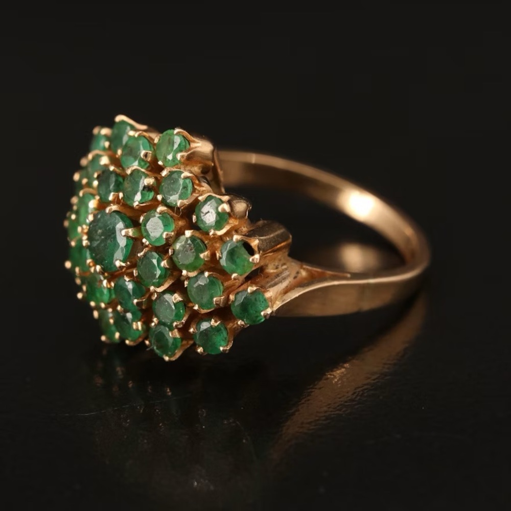 Antique Style 18k Emerald Cluster Ring - image 1